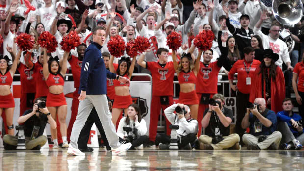 Kansas' head coach Bill Self yells to the referee as he gets ejected from the Big 12 basketball game against Texas Tech, Monday, Feb. 12, 2024, at United Supermarkets Arena.  